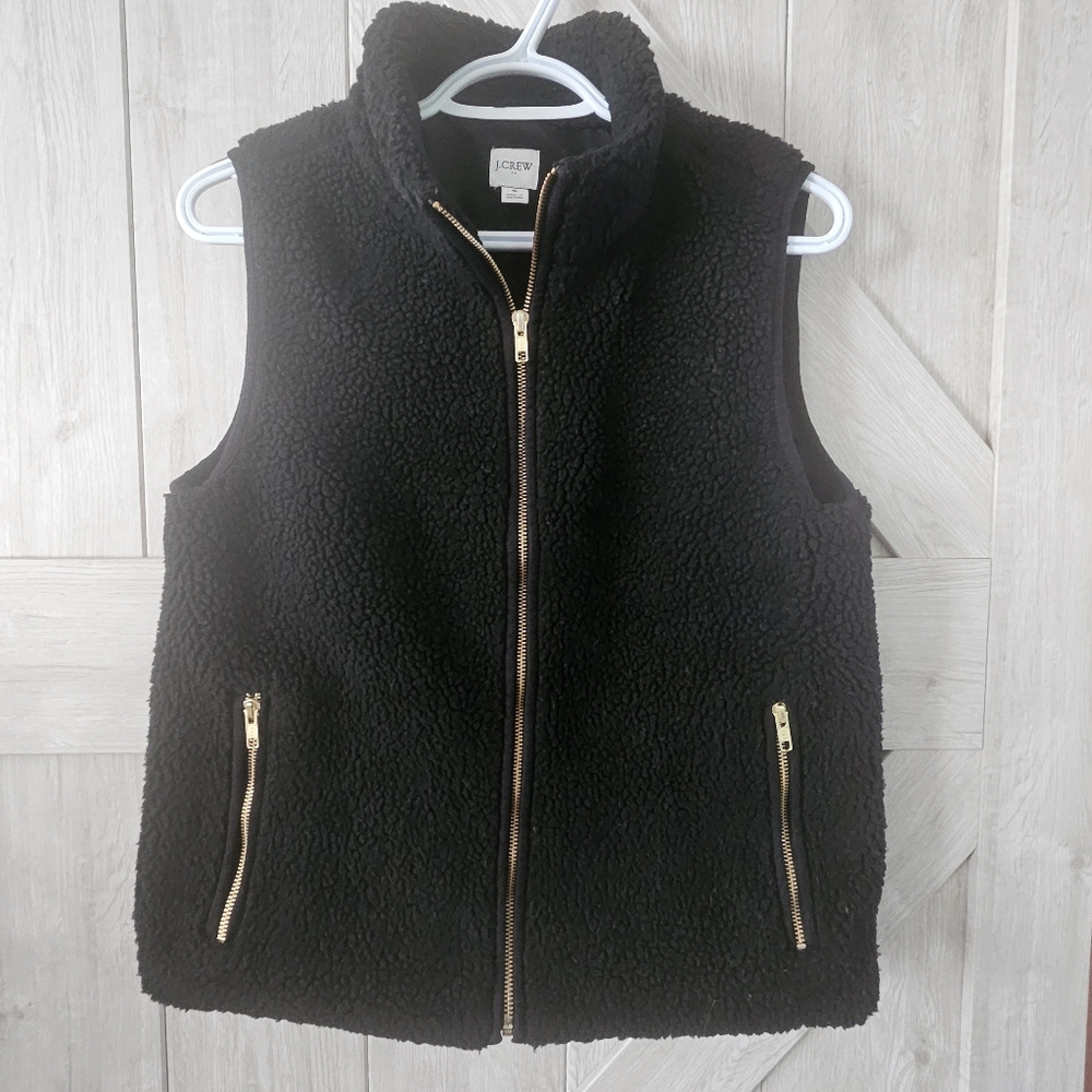 J.Crew Black Faux Shearling Fleece Vest Size Small